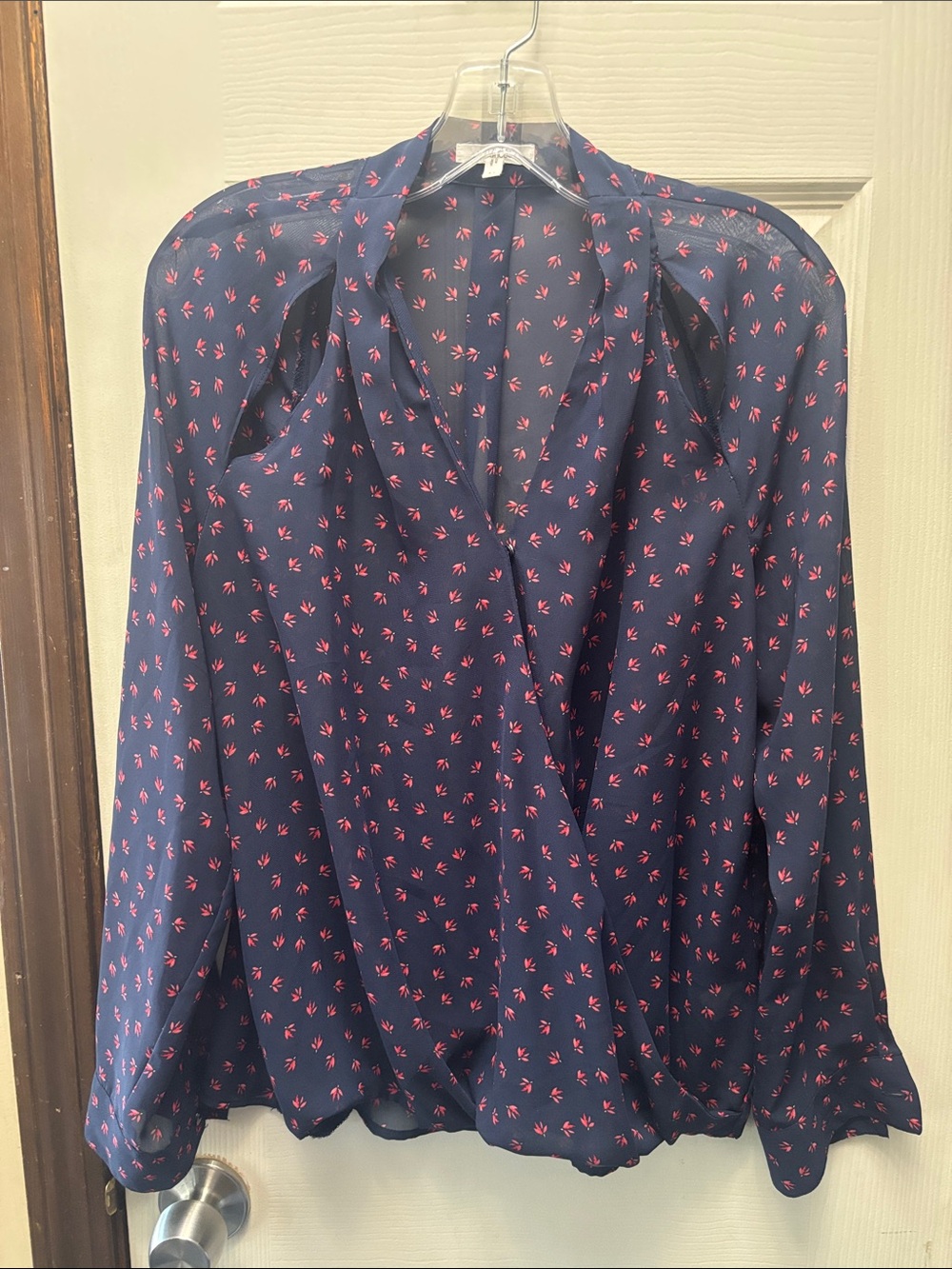 Maurices Navy Blouse with Red Floral Print